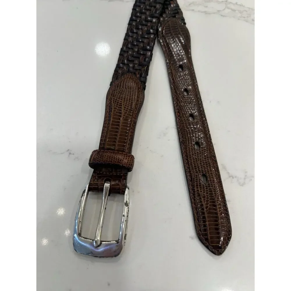 Brighton Brown & Black‎ Leather Braided Belt P4100 Croc Embossed Mens Sz 40